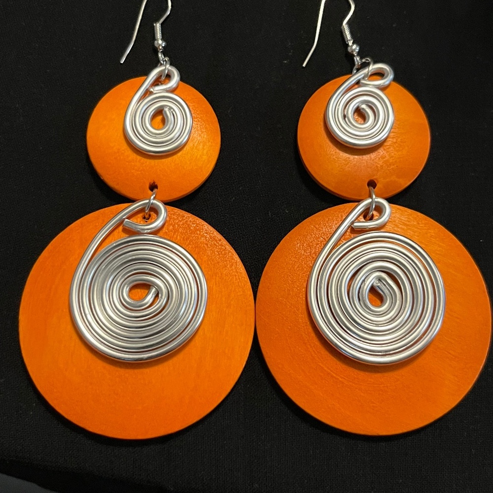 Orange Wood Spiral earrings